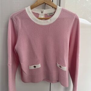 Sandro Women's Sweater in Pink with Cream Trim